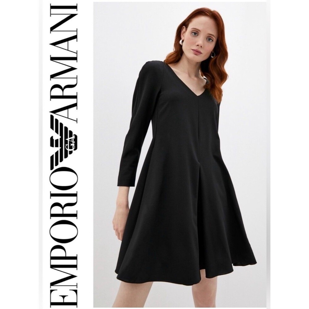 EMPORIO ARMANI Italy Wool Black V-Neck Romper Jumpsuit Dress Padded Shoulders 40